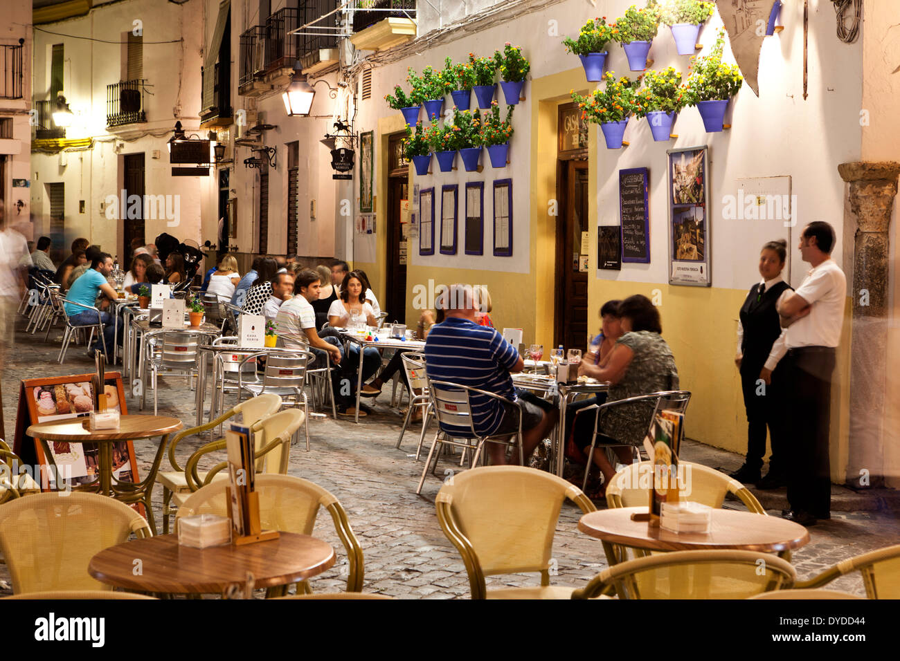 Dining out at night in the old Jewish quarter. Stock Photo