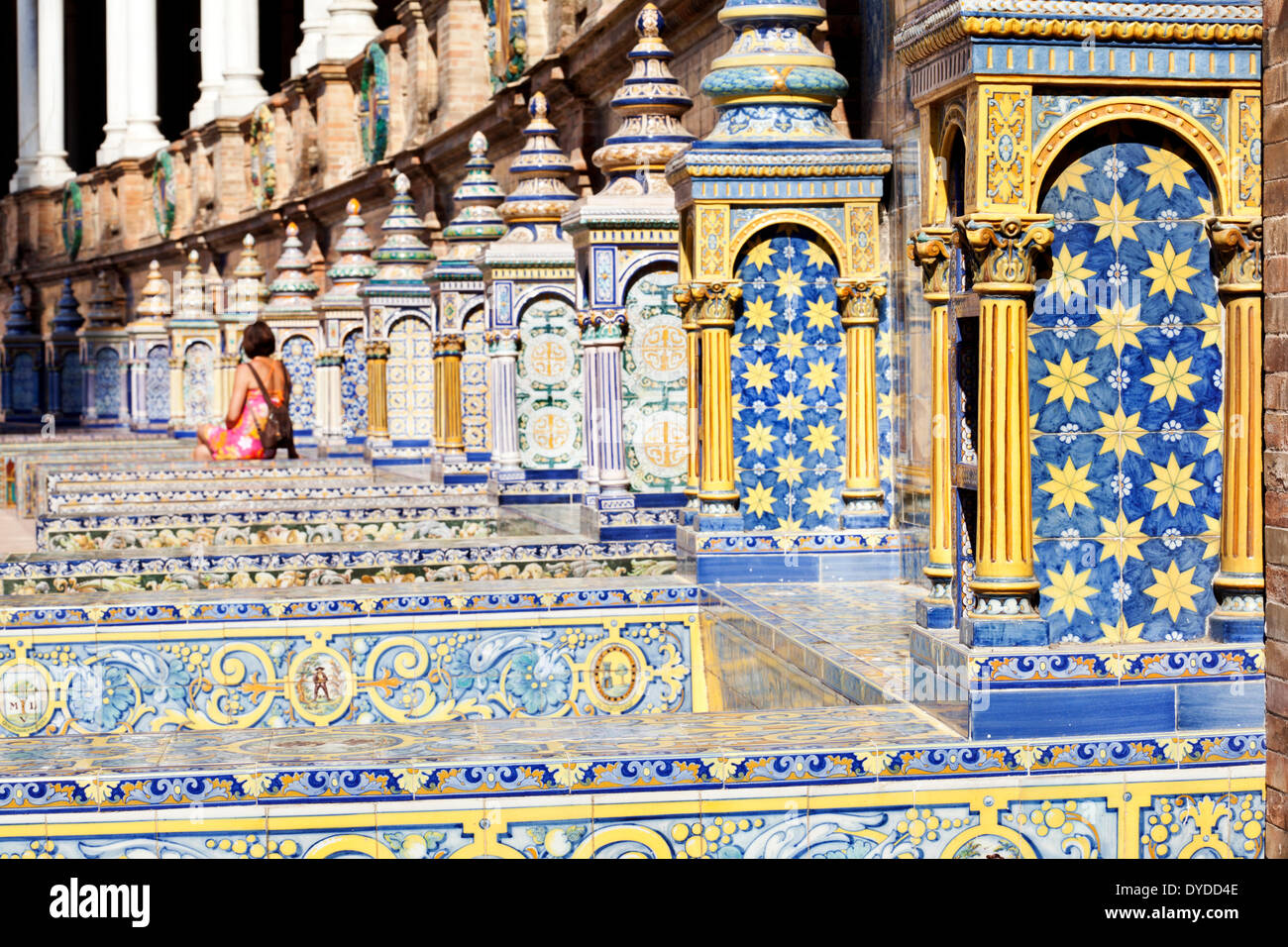 Ceramic azulejo panels of the Plaza de Espana. Stock Photo