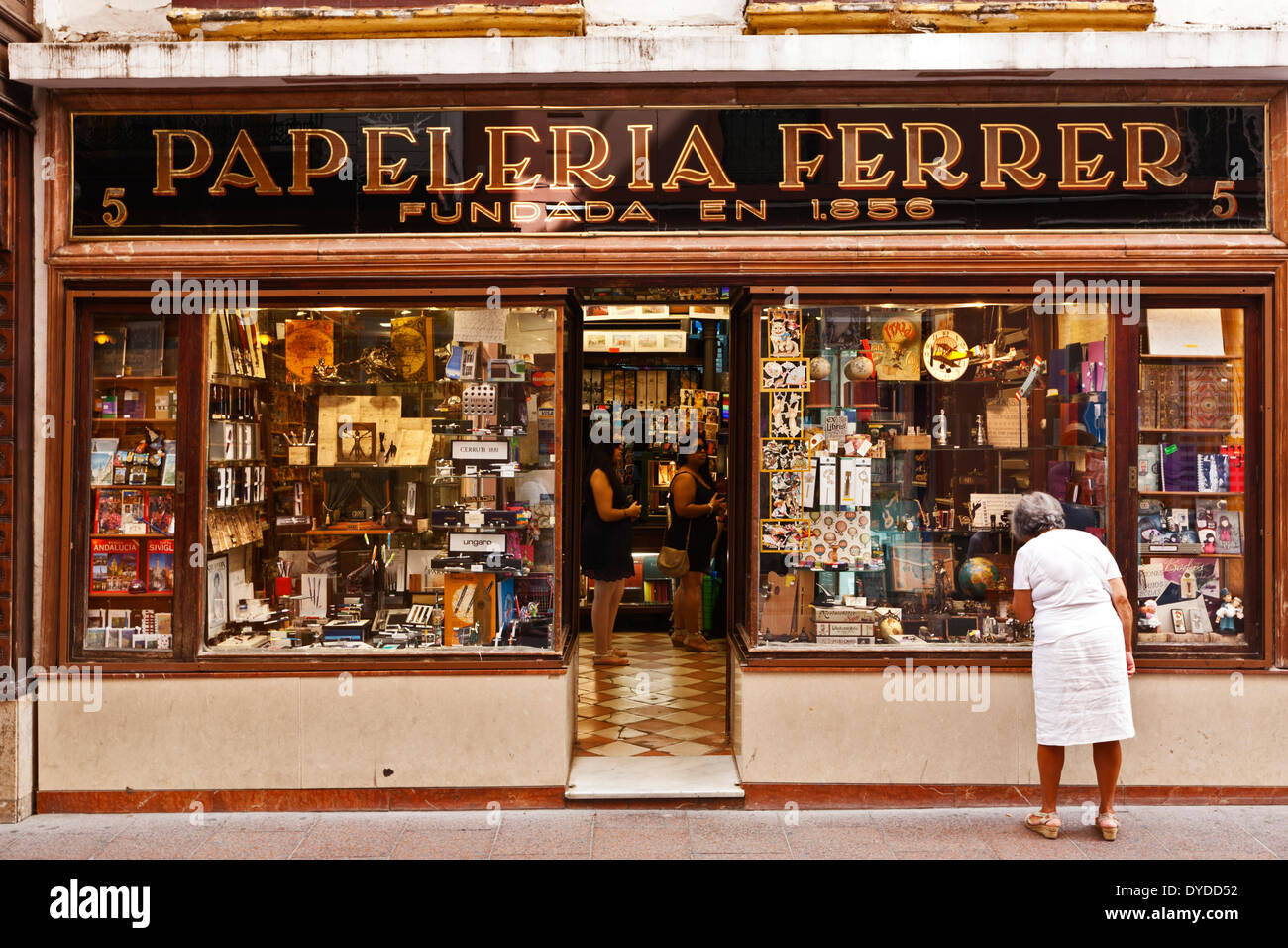 Old traditional shopfront on fashionable Sierpes Street. Stock Photo