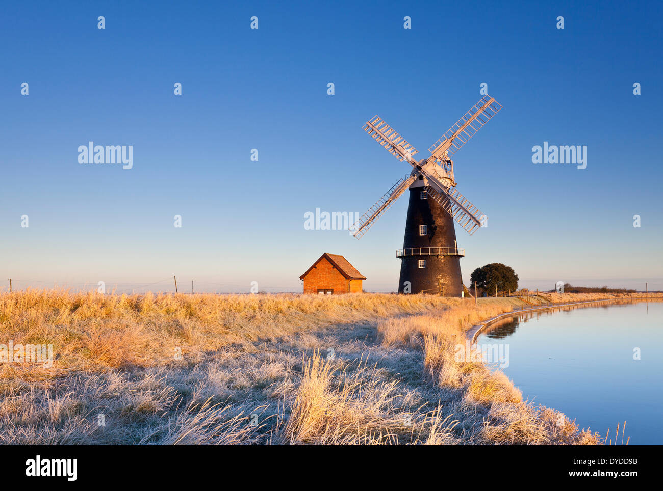 The remote Halvergate Marshes on the Norfolk Broads. Stock Photo
