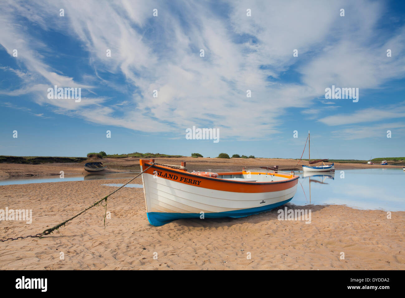 A boat moored on Burnham Overy Staithe. Stock Photo