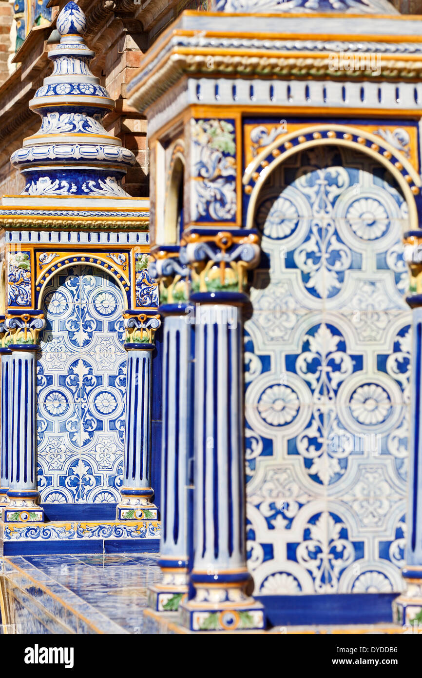 Azulejo tilework in the Plaza de Espana in Seville. Stock Photo