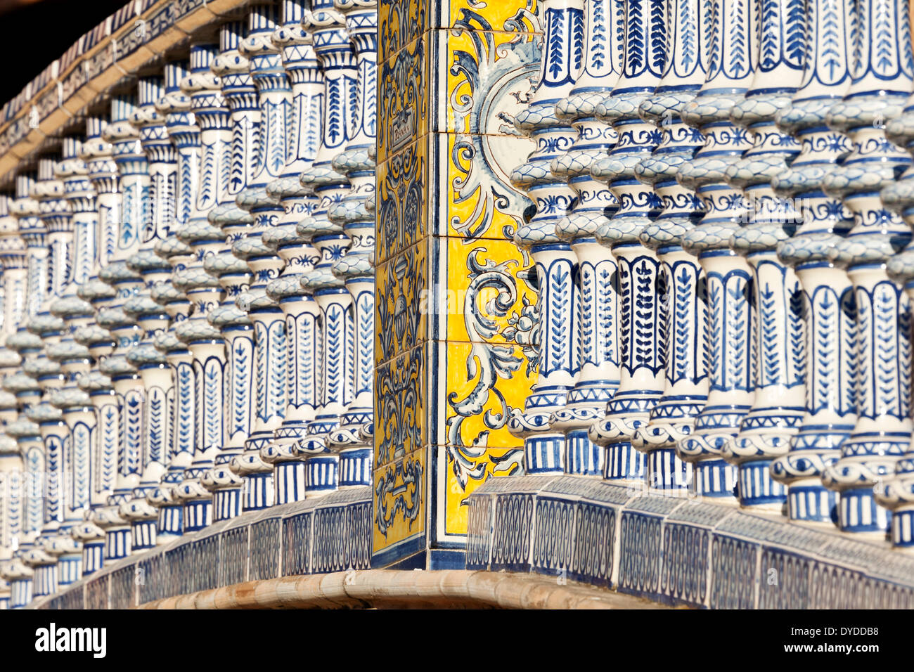 Azulejo tiles decorate a bridge at the Plaza de Espana in Seville. Stock Photo