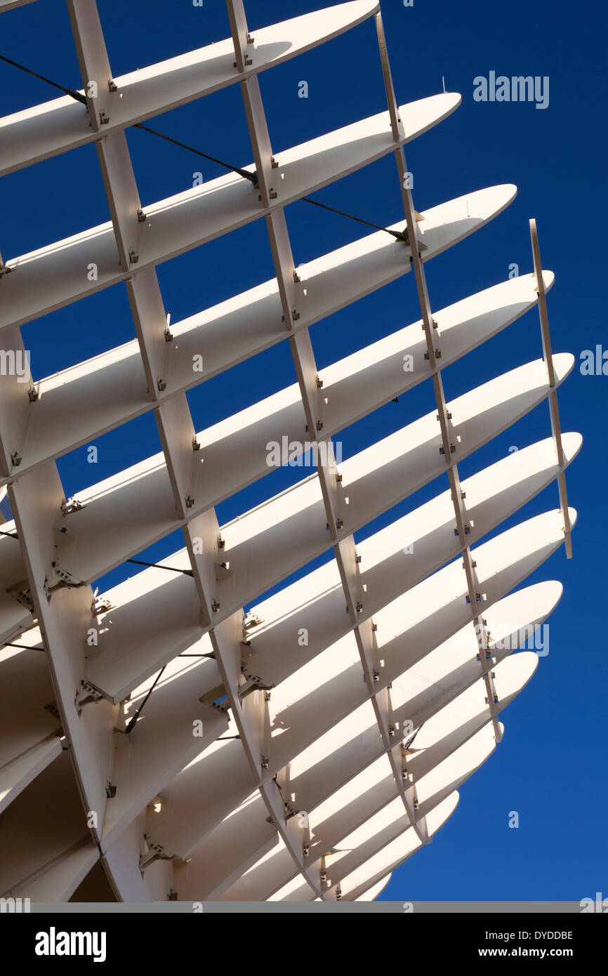 Architectural detail of the wooden structure of the Metropol Parasol at the Plaza de la Encarnacion in Seville. Stock Photo