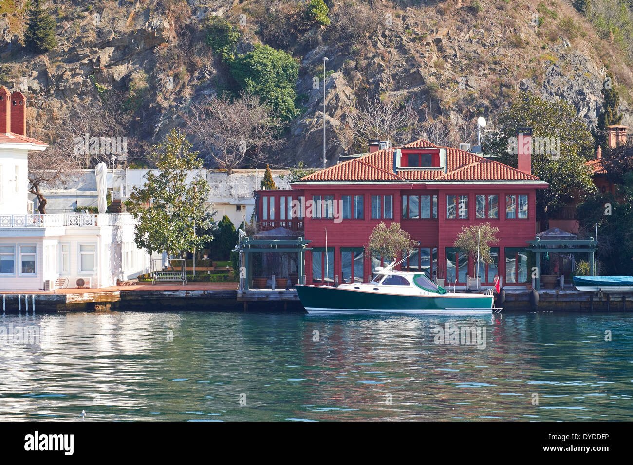 Architecture on the Bosphorus Strait. Restoration of wooden mansions, Istanbul in Turkey. Stock Photo