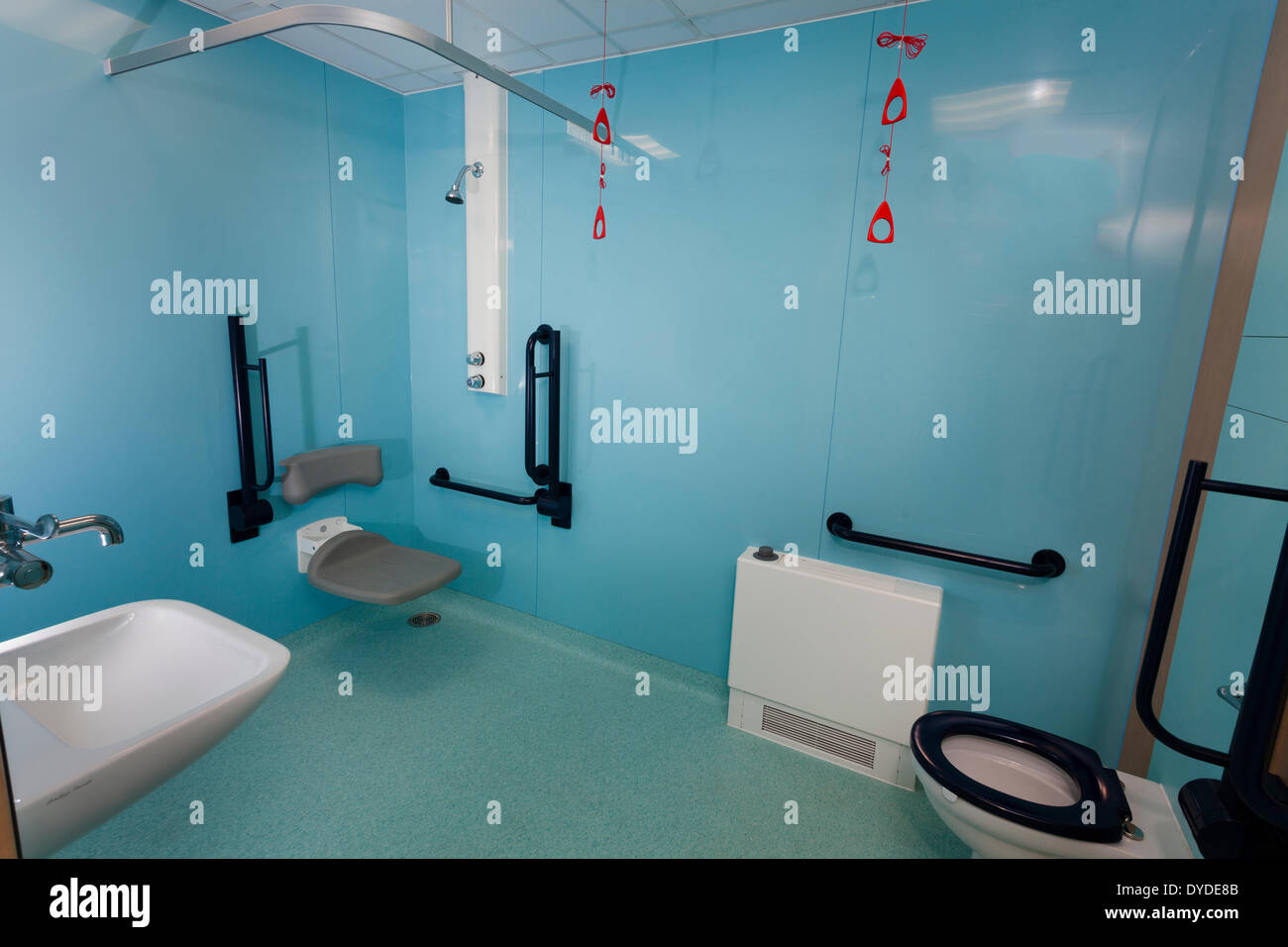 Hospital bathroom with disabled assistance bars. Stock Photo