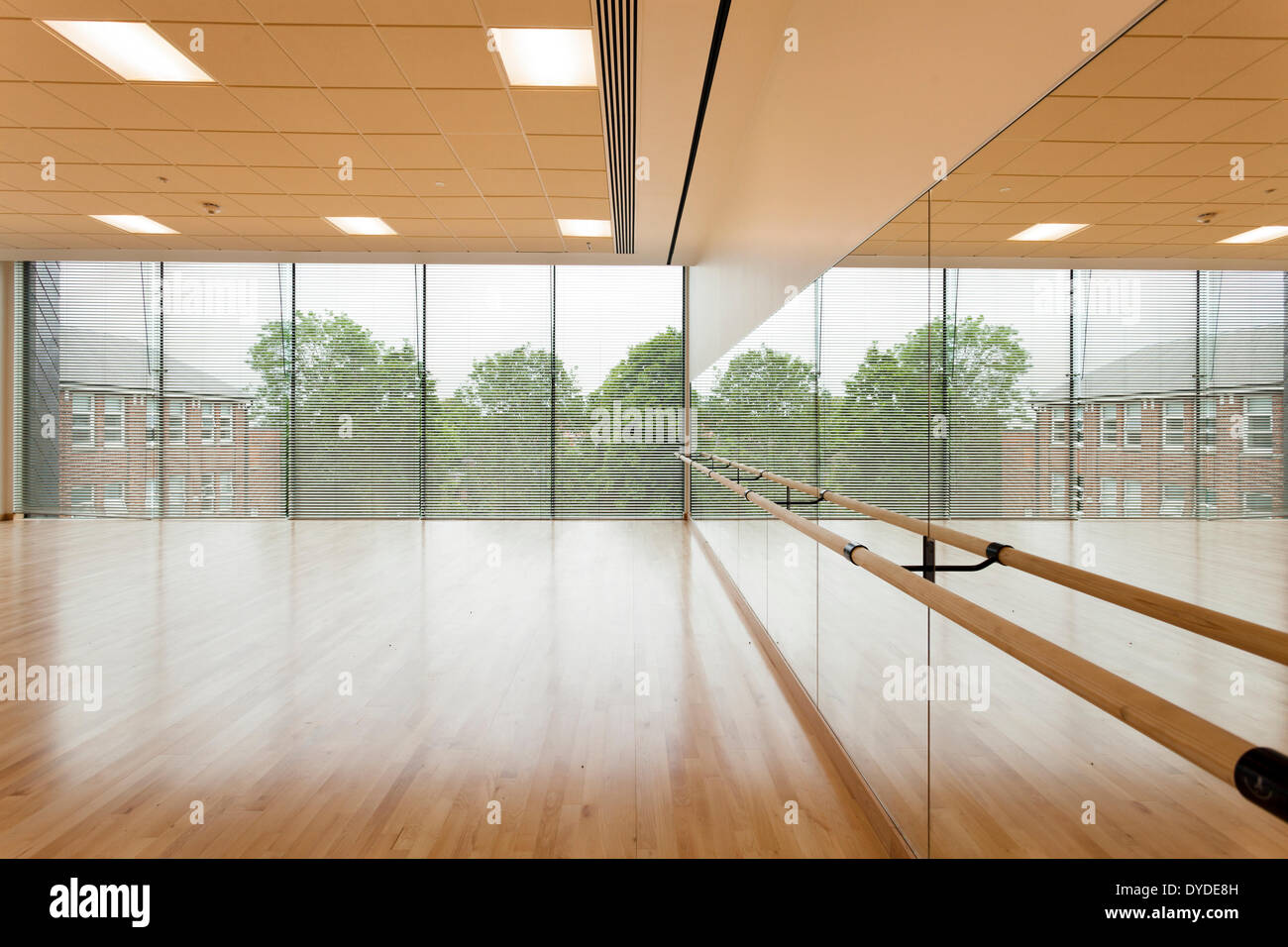 Dance studio and mirror wall at Notting Hill and Ealing High School. Stock Photo