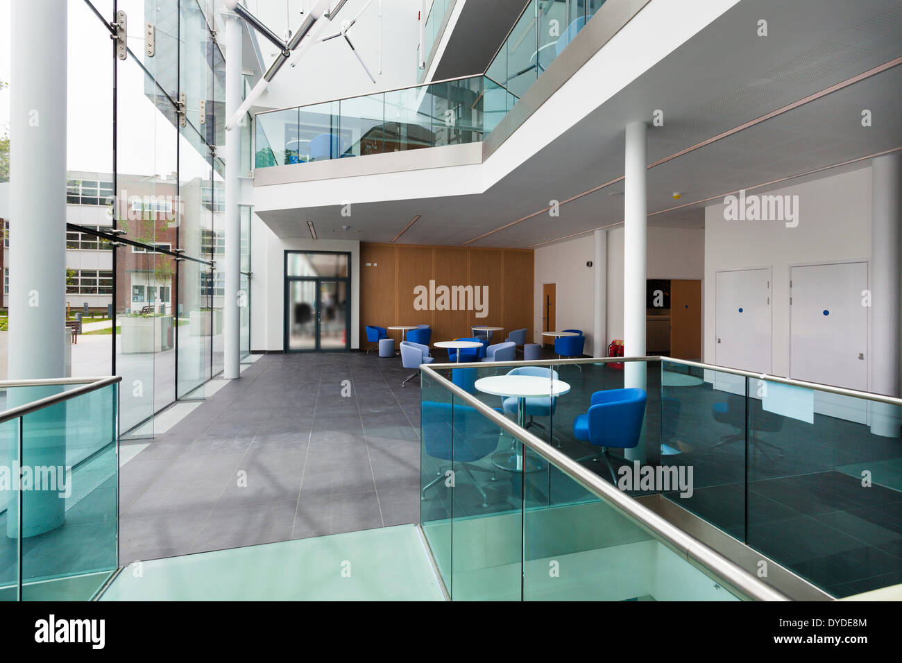 Glass walled extension hallway to Notting Hill and Ealing High School. Stock Photo