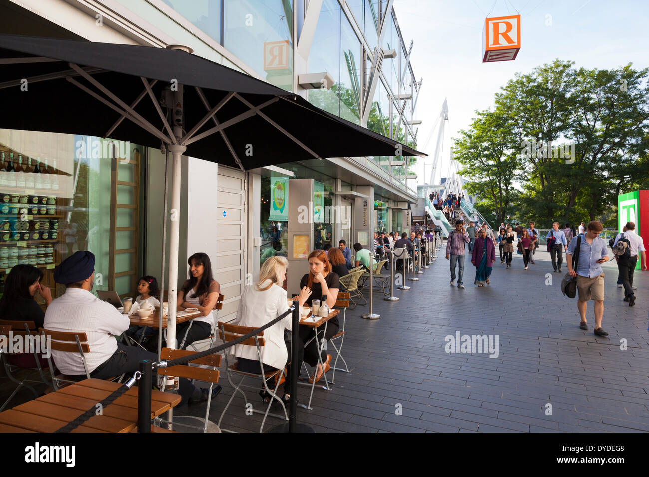 Street cafe by the Royal Festival Hall in London. Stock Photo