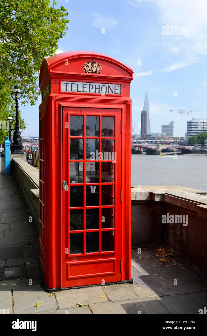 Traditional red telephone box. Stock Photo