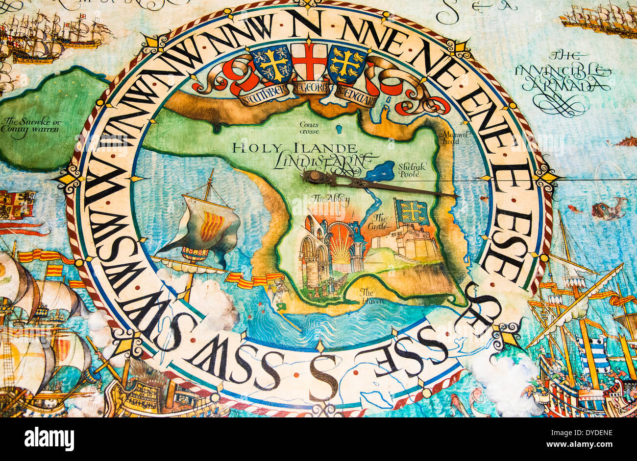 An illustrated map at Lindisfarne Castle. Stock Photo