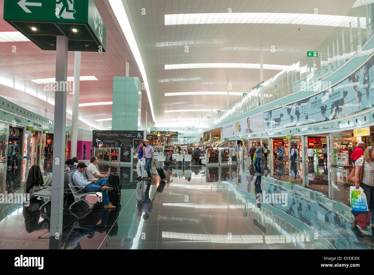 Shopping area in departure hall of Barcelona Airport. Stock Photo