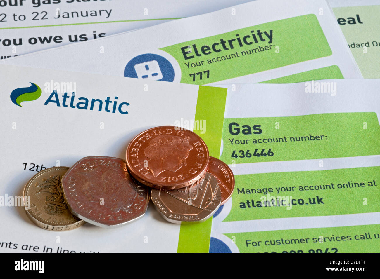 Atlantic Gas and Electricity fuel bills. Stock Photo
