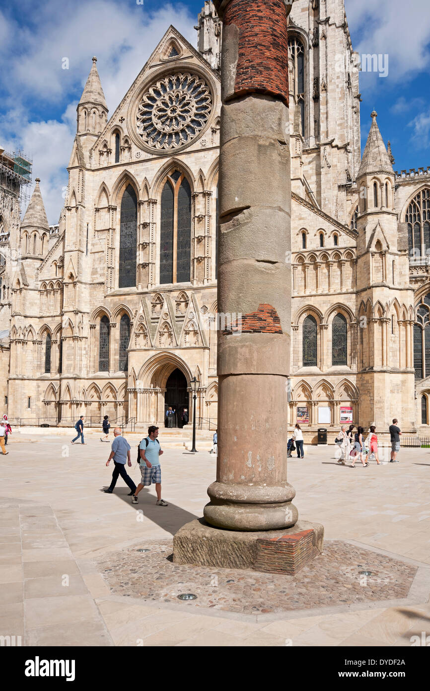 Roman column outside the South Transept of York Minster. Stock Photo