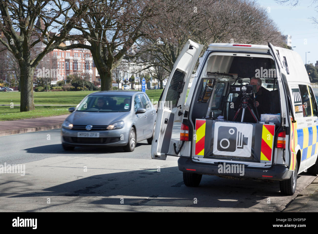 Hampshire police speed safety camera van in use at Portsmouth. Stock Photo