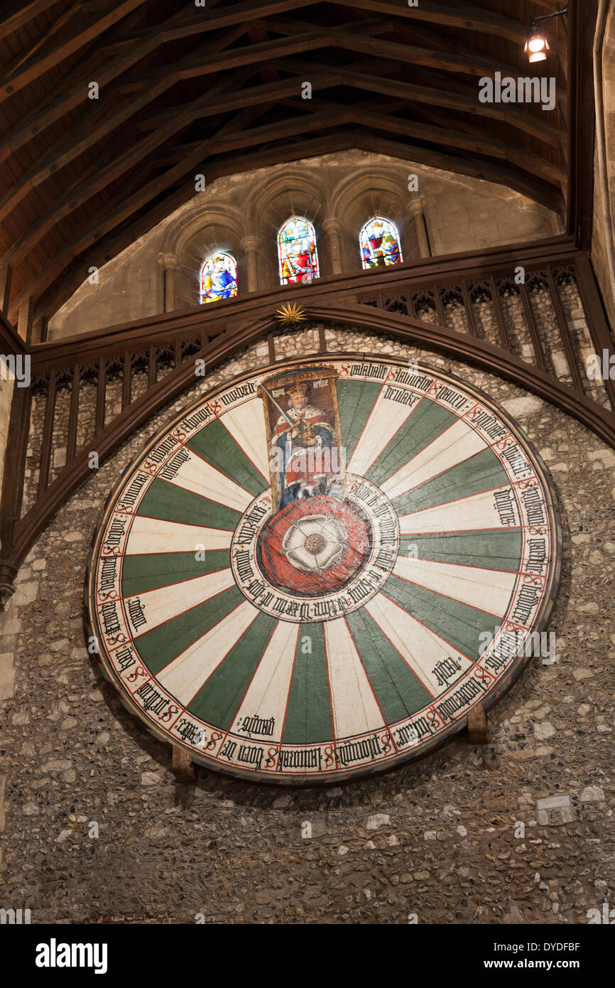The round table in Winchester Castle Great Hall. Stock Photo