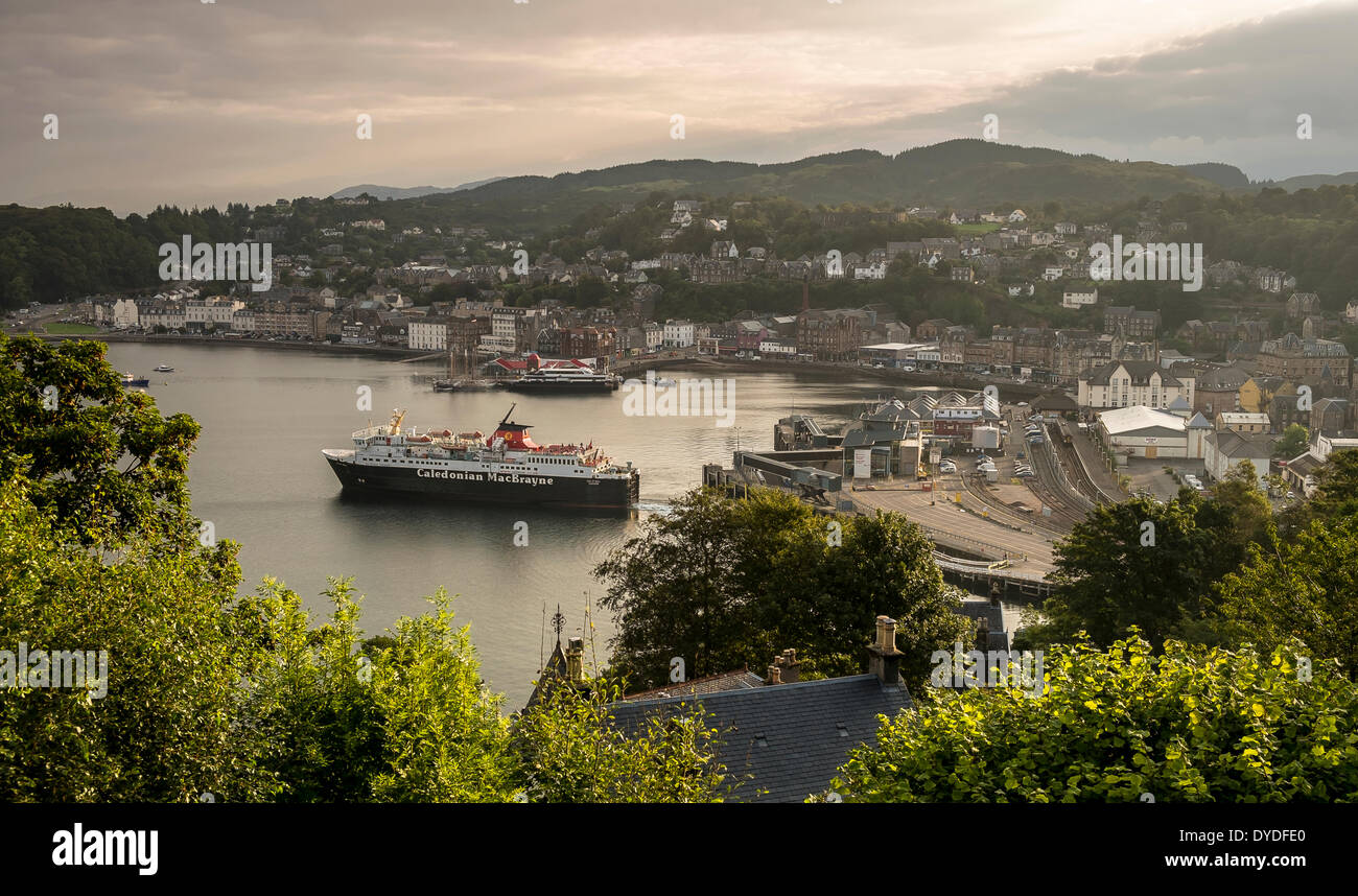 The Isle of Mull ferry leaving Oban early in the morning. Stock Photo
