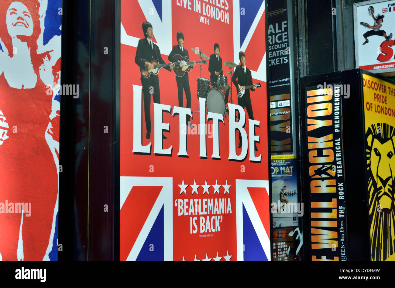 Posters promoting Let it Be and other British musicals. Stock Photo