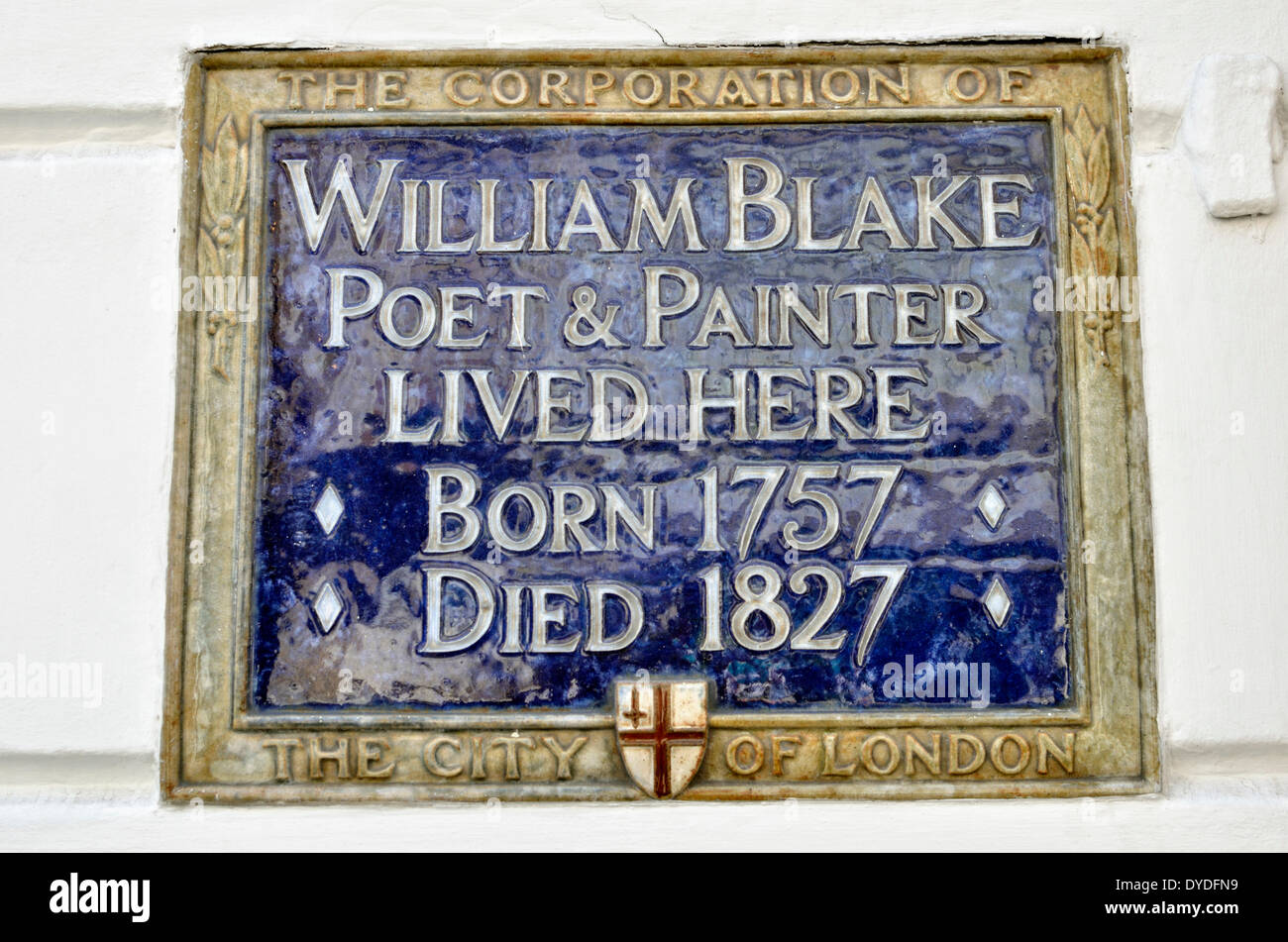 William Blake memorial plaque outside his former home in South Molton Street. Stock Photo