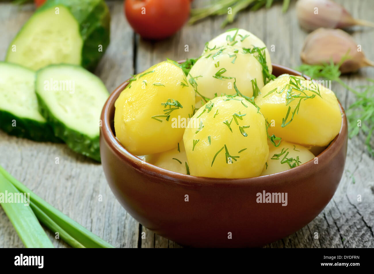 Boiled potatoes with dill in ceramic bowl Stock Photo Alamy