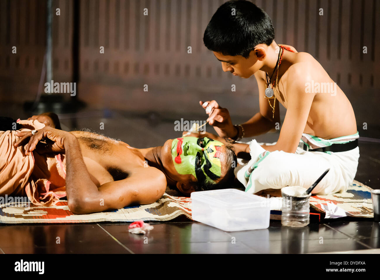 Traditional Kerala cultural dance show at the Folklore Cultural Theatre in Fort Kochi. Stock Photo