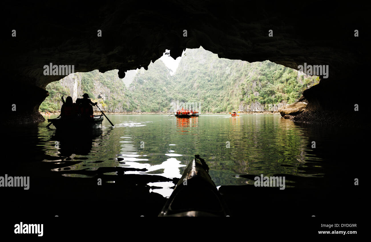 Canoeing in Ha Long Bay in Vietnam. Stock Photo