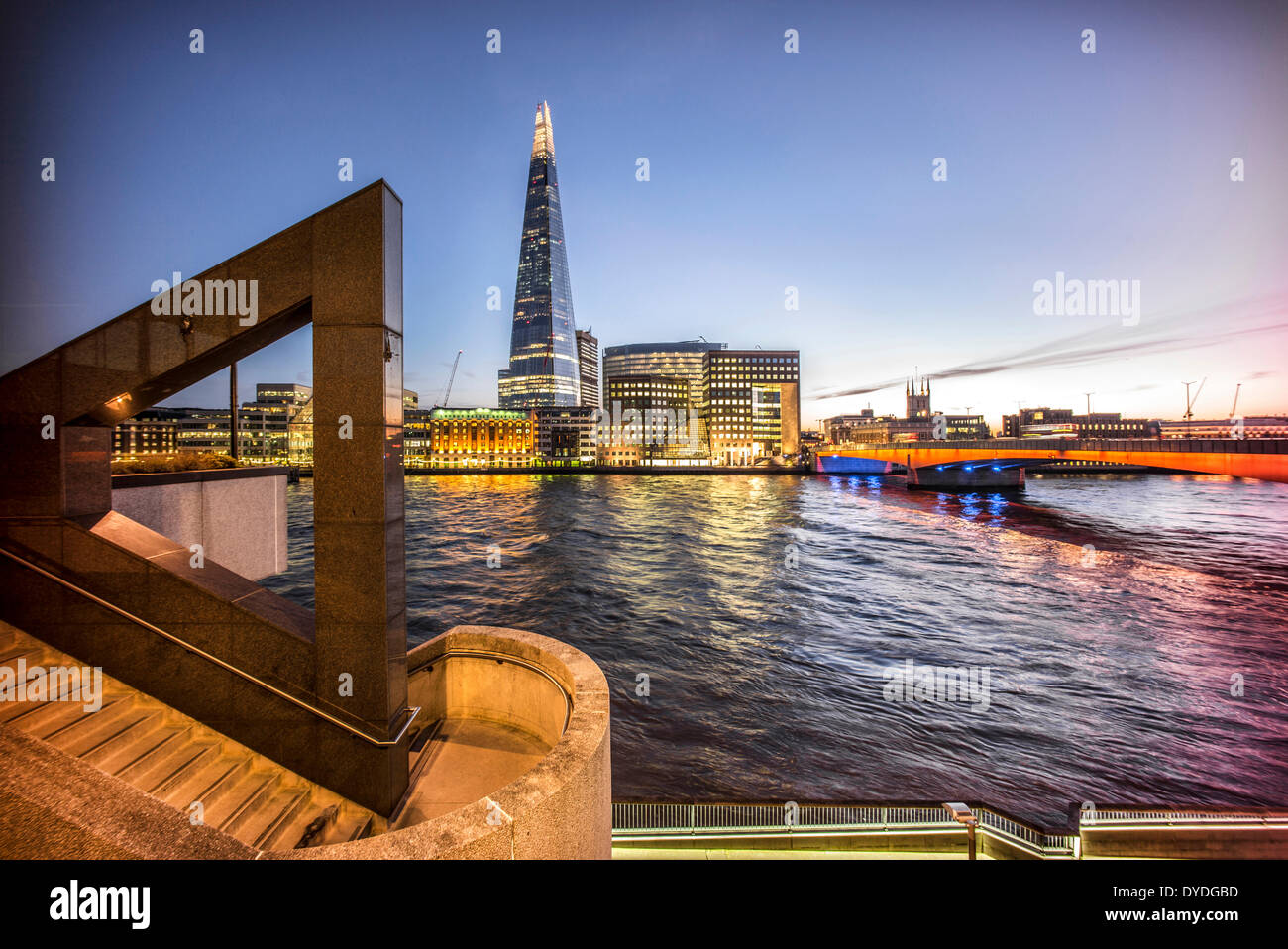 The Shard with Southwark Cathedral and London Bridge. Stock Photo