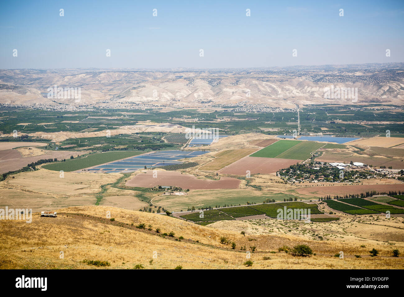 View over the Jordan Valley seen from the Belvoir crusader fortress, lower Galilee region, Israel. Stock Photo