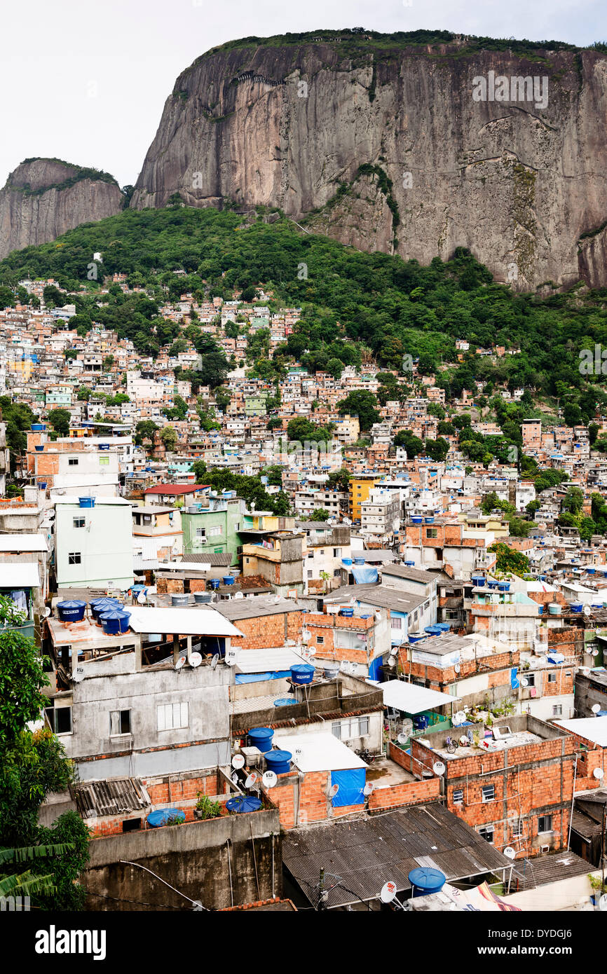 Overview of Rocinha favela in Rio de Janeiro. Stock Photo