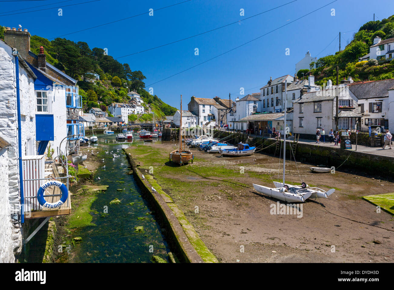 Boats moored at Polperro harbour. Stock Photo
