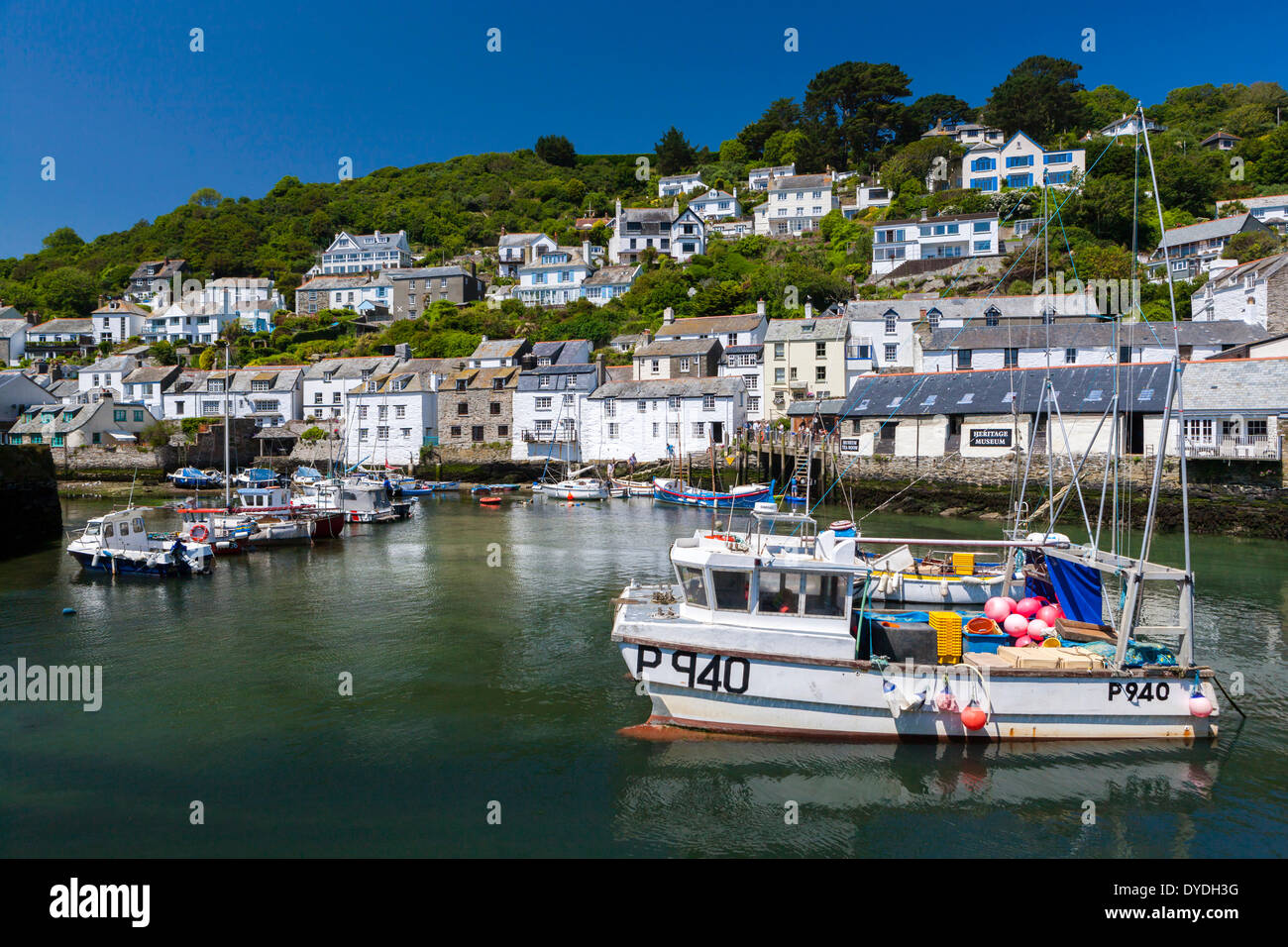 Boats moored at Polperro harbour. Stock Photo