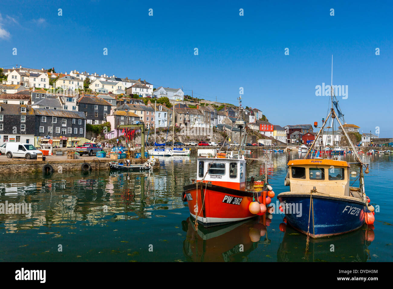 Sailing boats in Mevagissey harbour. Stock Photo