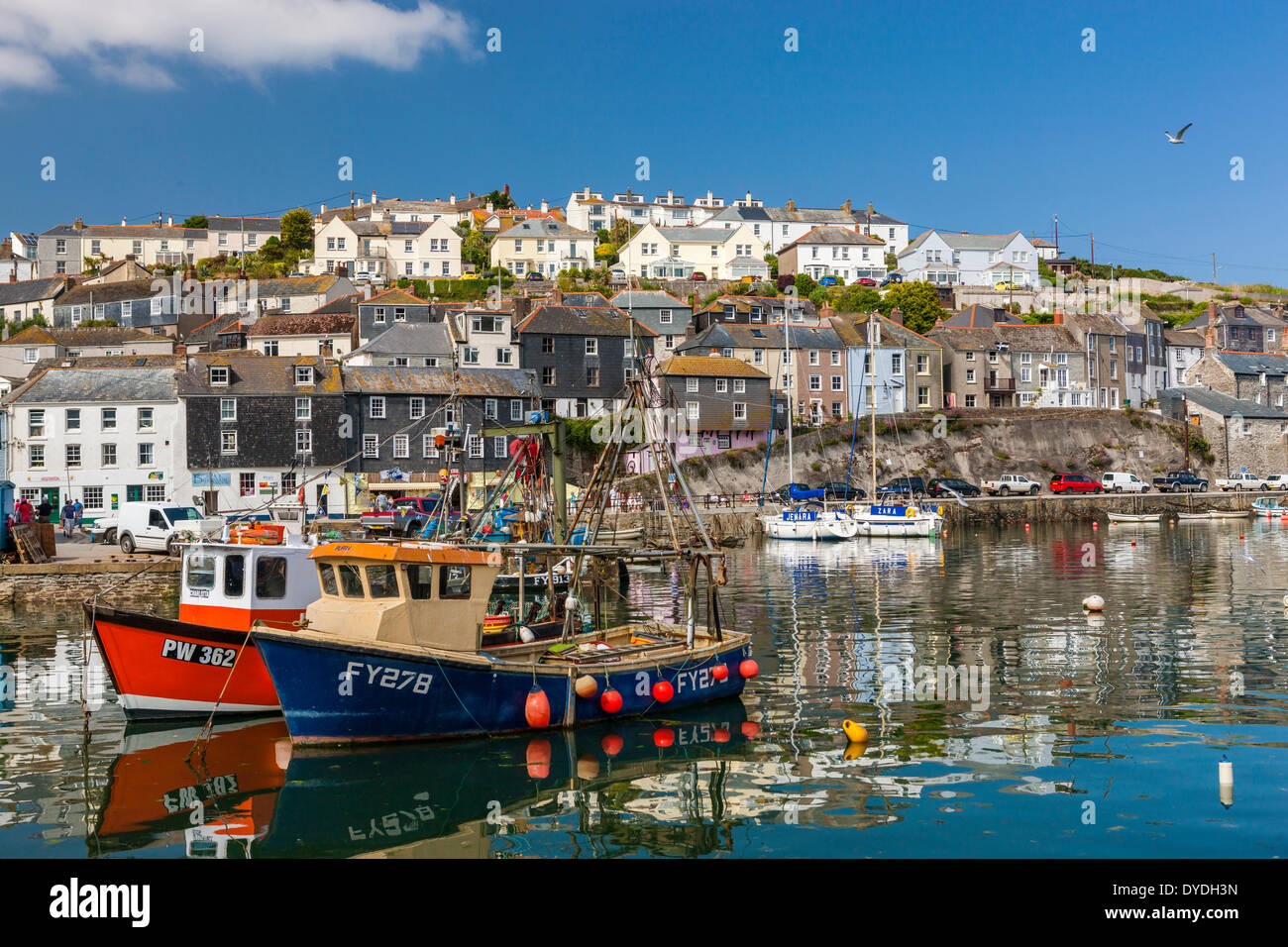 Sailing boats in Mevagissey harbour. Stock Photo
