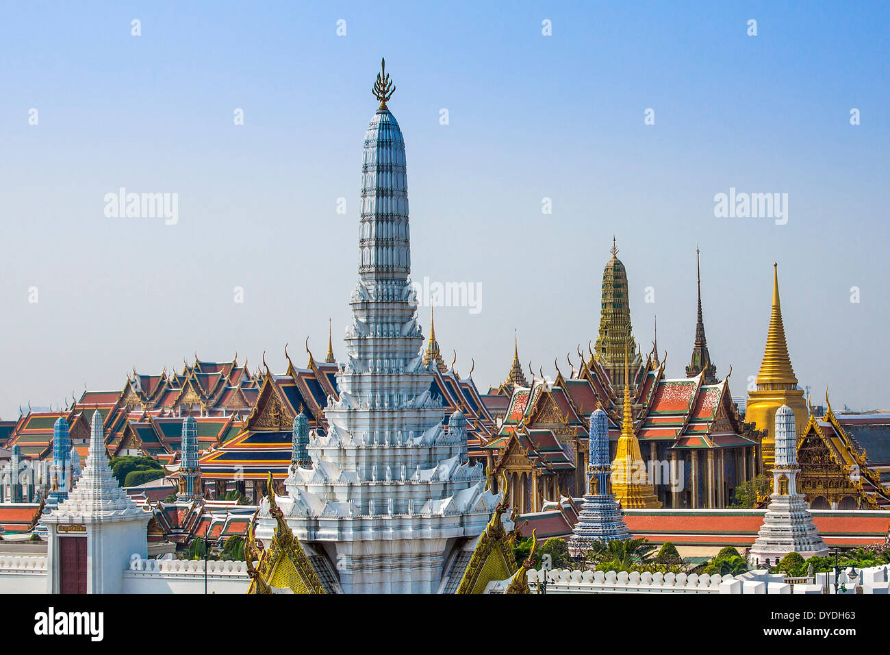 Thailand Asia Bangkok Royal Palace Wat Phra Kaew architecture colourful colours downtown famous history image palace panorama Stock Photo