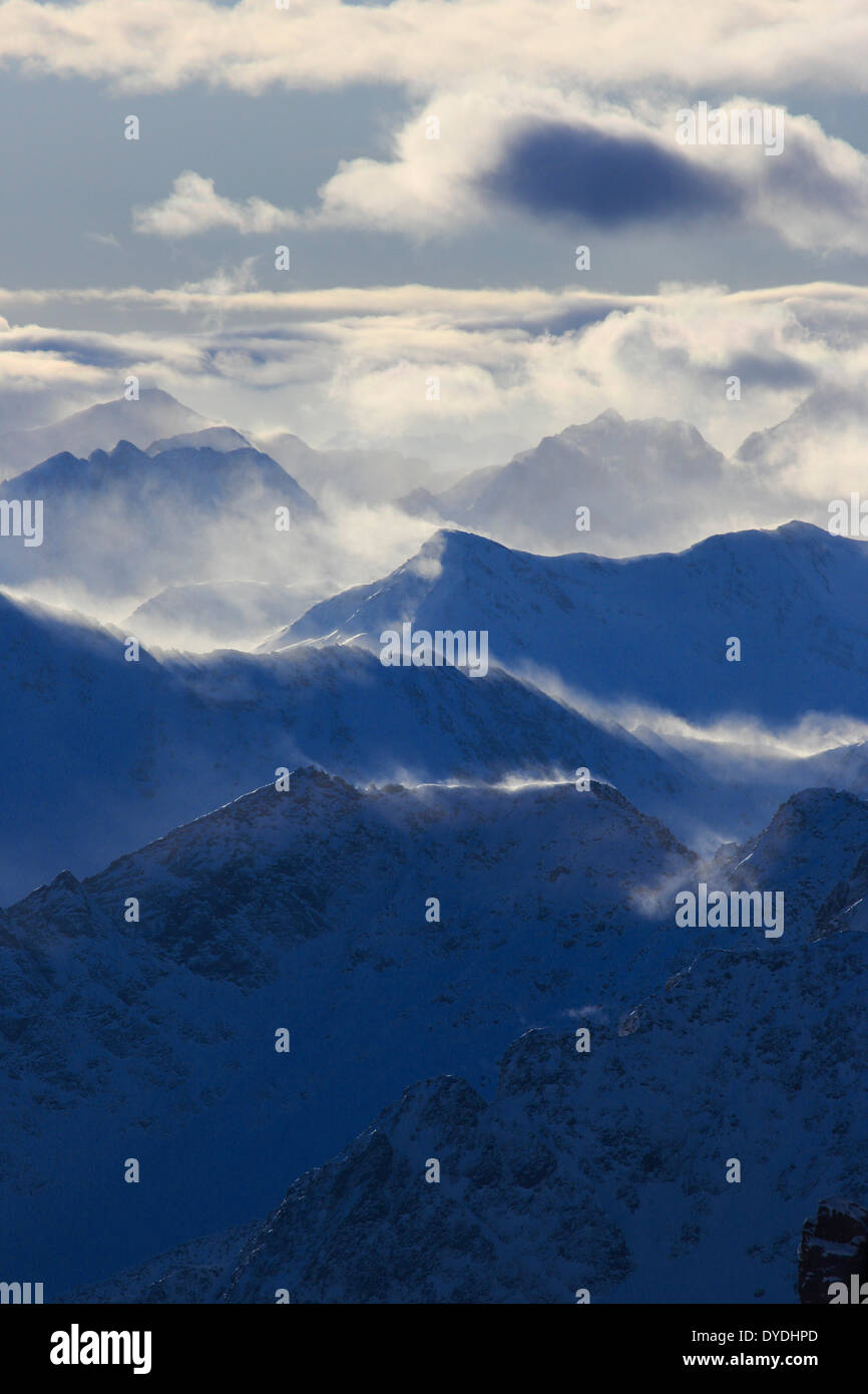 Gradations Alps detail view Titlis mountain mountain panorama mountains Grisons Alps mist haze mountains background massif, Stock Photo