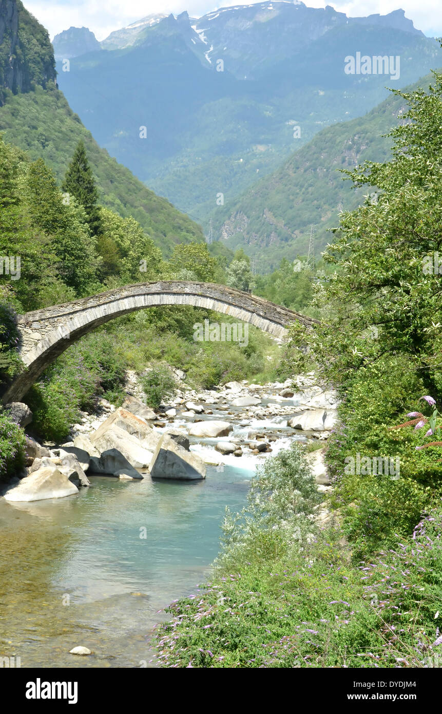 Italy Italian Europe valley river defence defensive bridge military walls fortifications fort napoleon valley road transpor Stock Photo