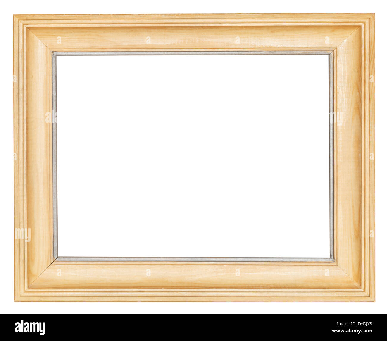 simple wide wooden picture frame with cut out canvas isolated on white ...