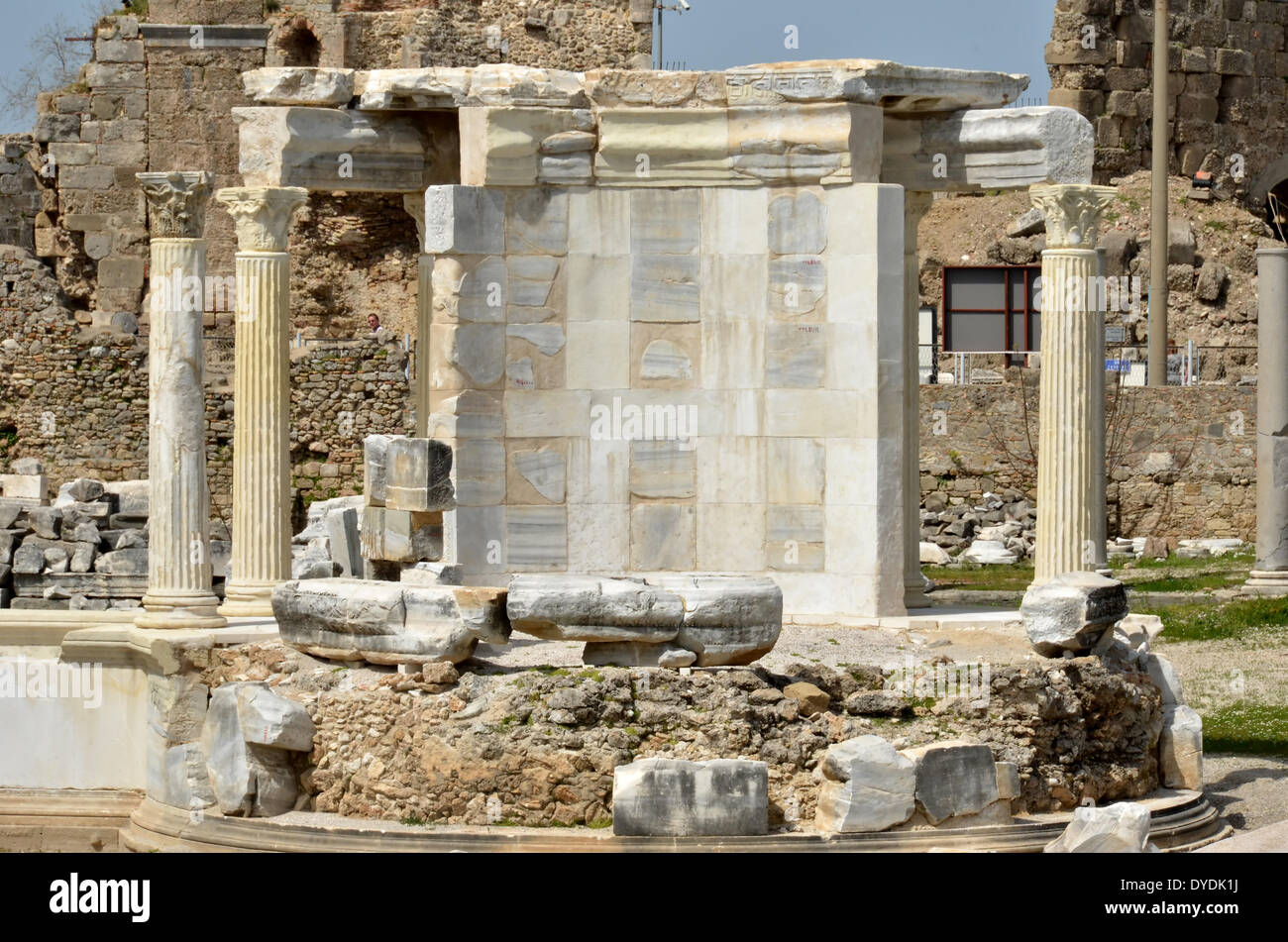 turkey Italy Europe roman Greek agora town architecture archaeology columns antiquity ancient ruins remains Side Anatolia, Stock Photo