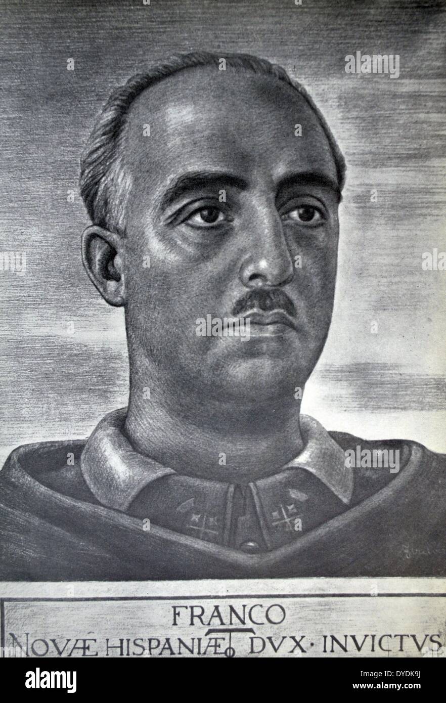 Francisco Franco (1892 – 1975) Spanish military leader who ruled as the dictator of Spain from 1939 until his death. He came to power during the Spanish Civil War while serving as the Generalissimo of the Nationalist faction. Stock Photo