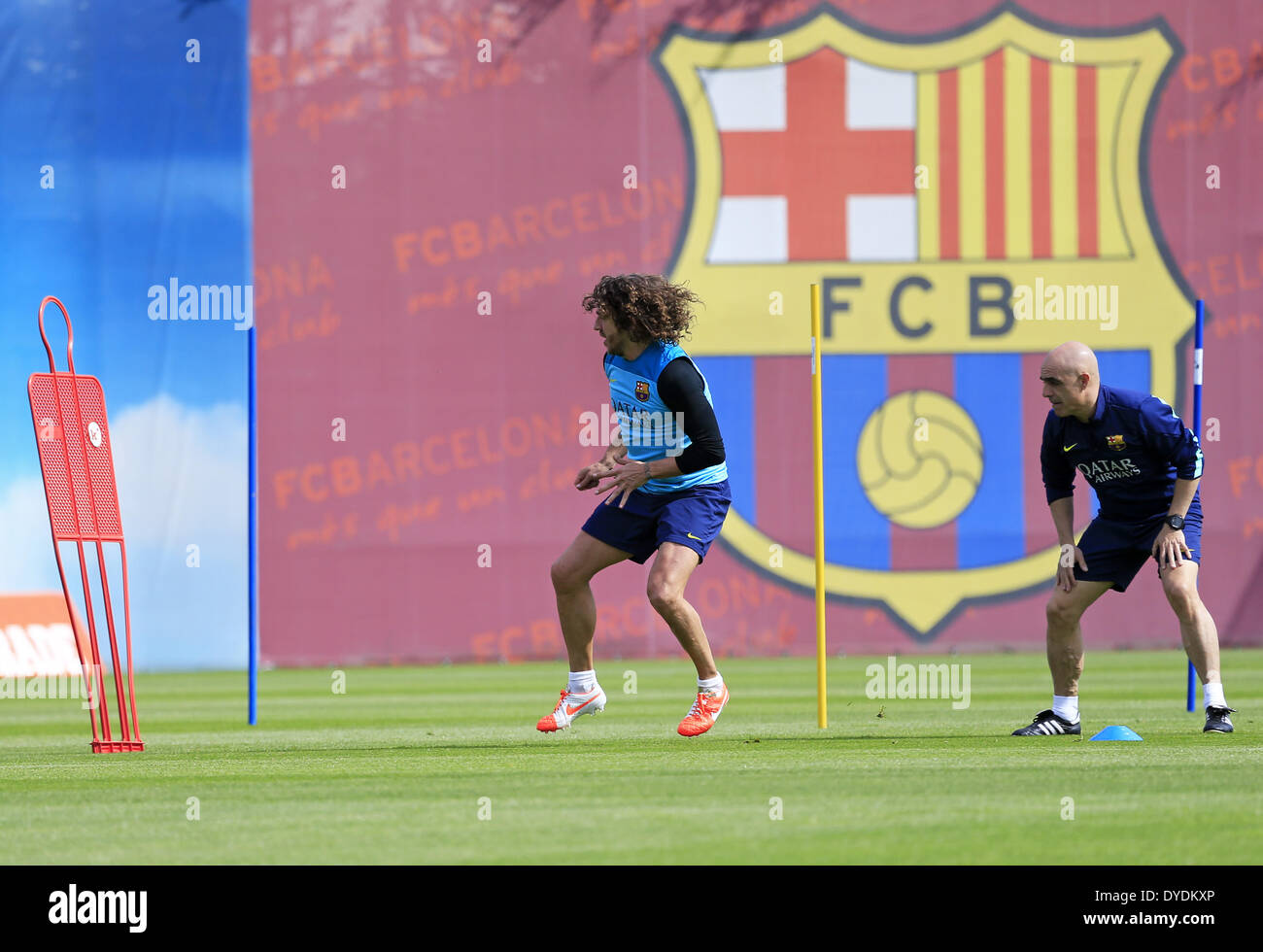 Barcelona, Spain. 15th Apr, 2014. BARCELONA-SPAIN April -15. Carles Puyol in the FC Barcelona training and press conference preceding the final of the Copa del Rey, which took place at the Ciudad Deportiva Joan Gamper of FC Barcelona, ''on April 5, 2014 Photo: Joan Valls/Urbanandsport /Nurphoto © Joan Valls/NurPhoto/ZUMAPRESS.com/Alamy Live News Stock Photo