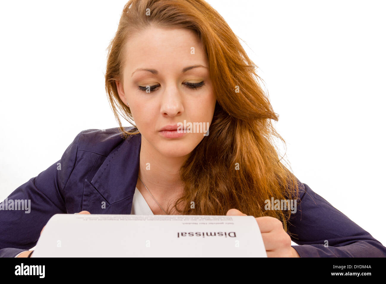 100 percent pure white background, teen girl is sad Stock Photo