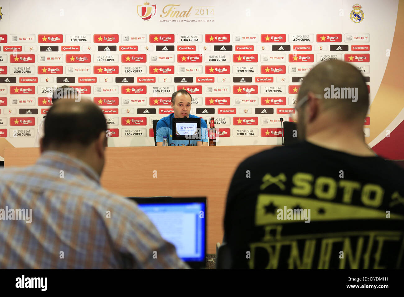 Barcelona, Spain. 15th Apr, 2014. BARCELONA-SPAIN April -15. Andres Iniesta in the FC Barcelona training and press conference preceding the final of the Copa del Rey, which took place at the Ciudad Deportiva Joan Gamper of FC Barcelona, ''on April 5, 2014 Photo: Joan Valls/Urbanandsport /Nurphoto © Joan Valls/NurPhoto/ZUMAPRESS.com/Alamy Live News Stock Photo