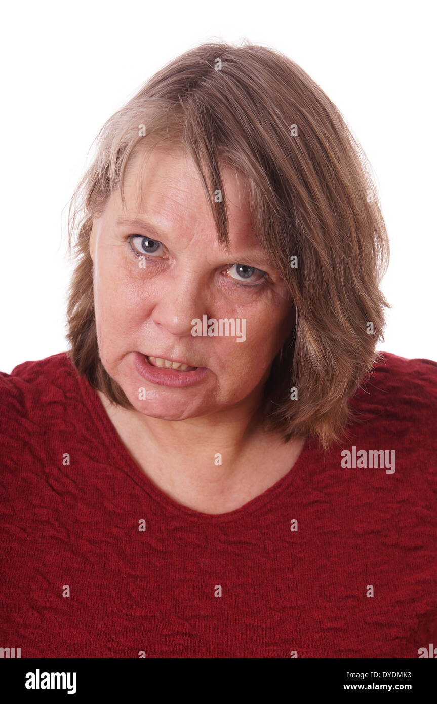 senior woman with a mad expression Stock Photo