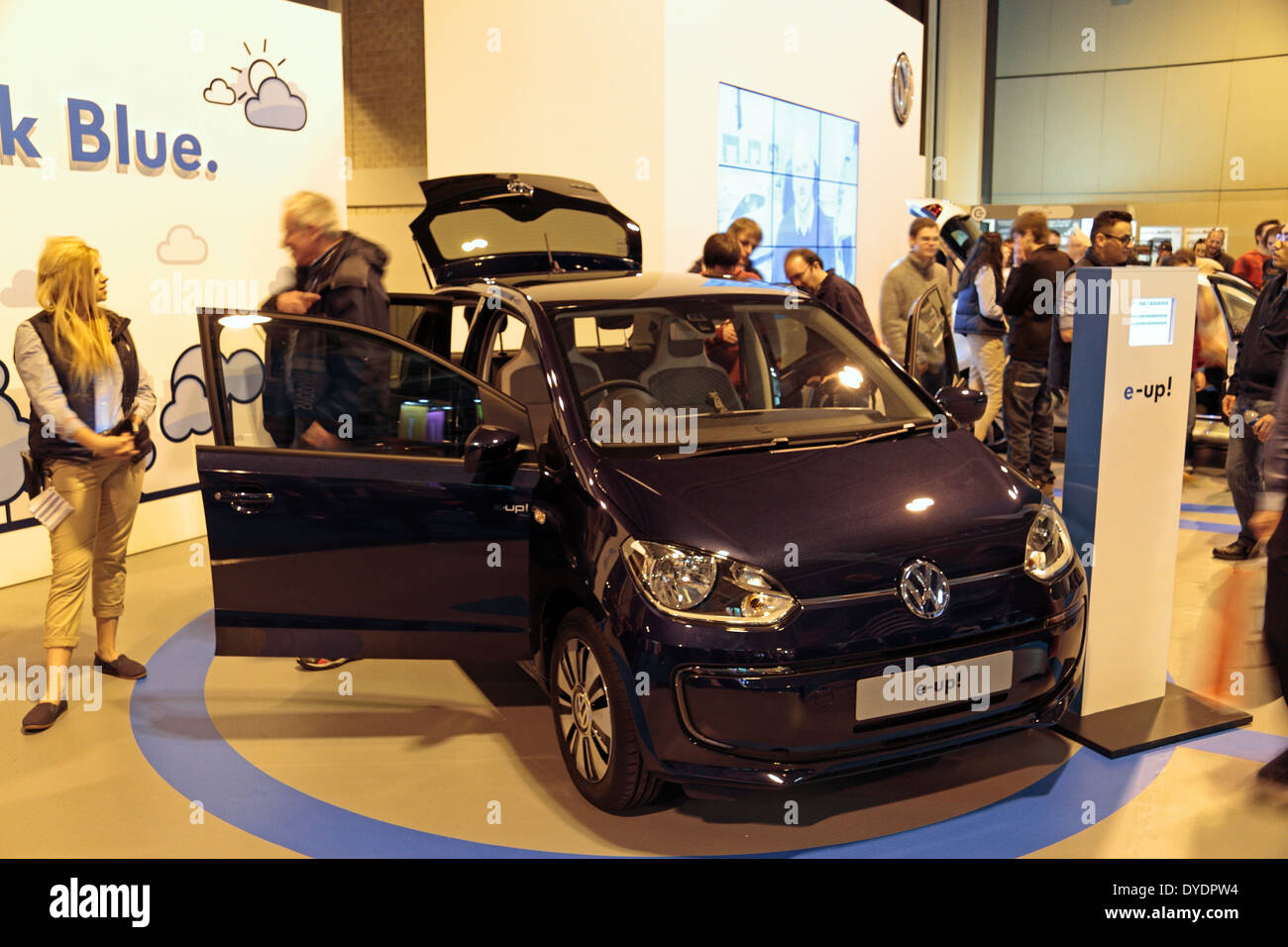 Volkswagen 'e-up!' electric city car at the Gadget Show Live 2014 show at the NEC, near Birmingham, UK. Stock Photo