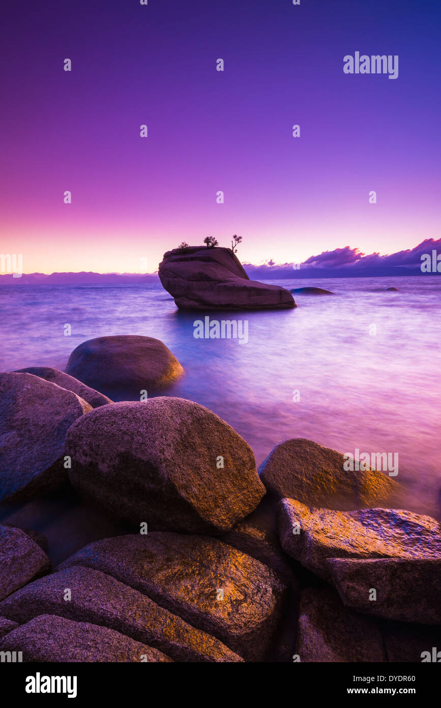 Bonsai Rock at sunset, Lake Tahoe, Nevada, USA Stock Photo Alamy