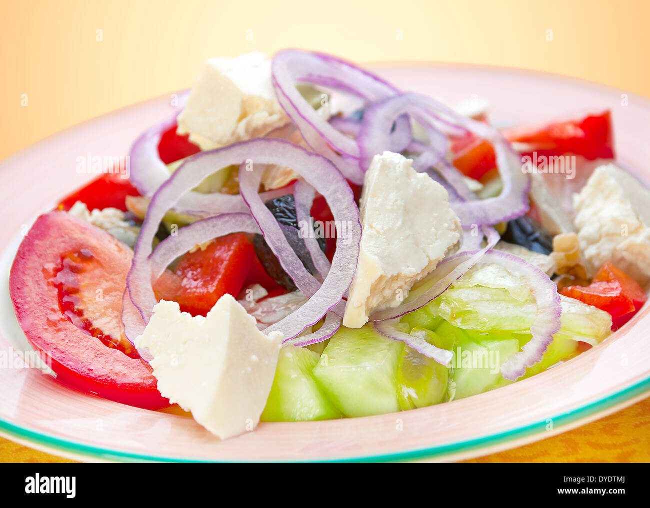 Vegetable Greek salad with feta cheese and olive Stock Photo