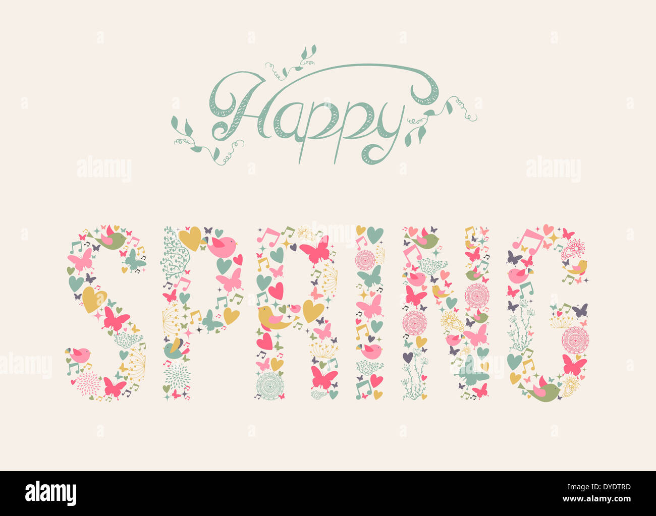 Happy Spring greeting card with colorful elements composition. EPS10 vector file organized in layers for easy editing. Stock Photo