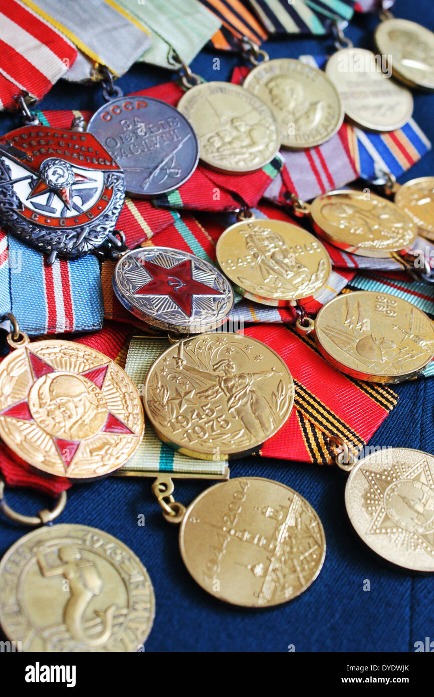 Soviet medals of the World War II Stock Photo