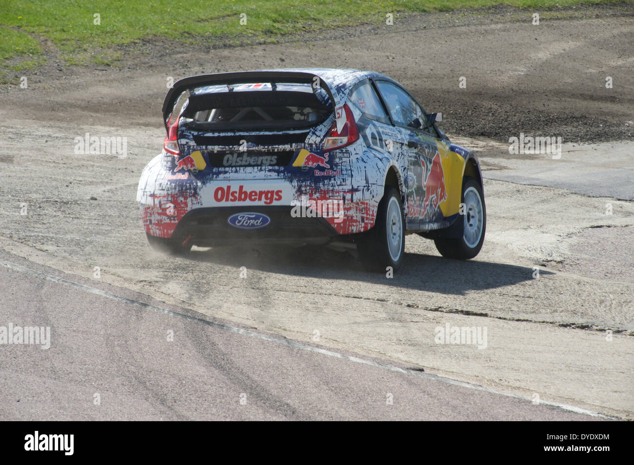 Rear view of a Ford fiesta ST World Rally Cross car on the track at Lydden Hill c circuit, Kent, Stock Photo