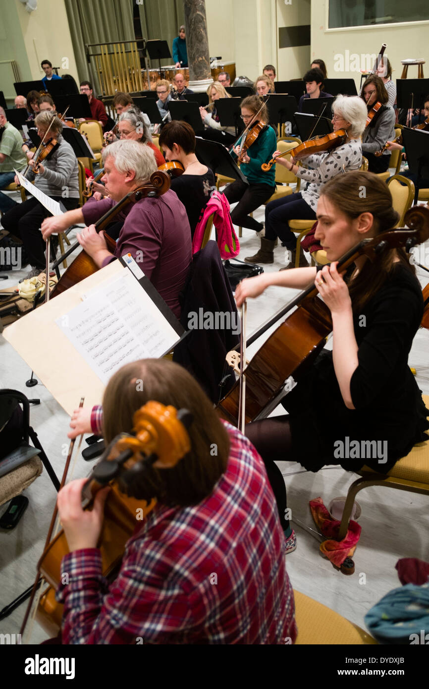 CELLO PLAYERS Members of Aberystwyth Philomusica amateur classical music orchestra rehearsing